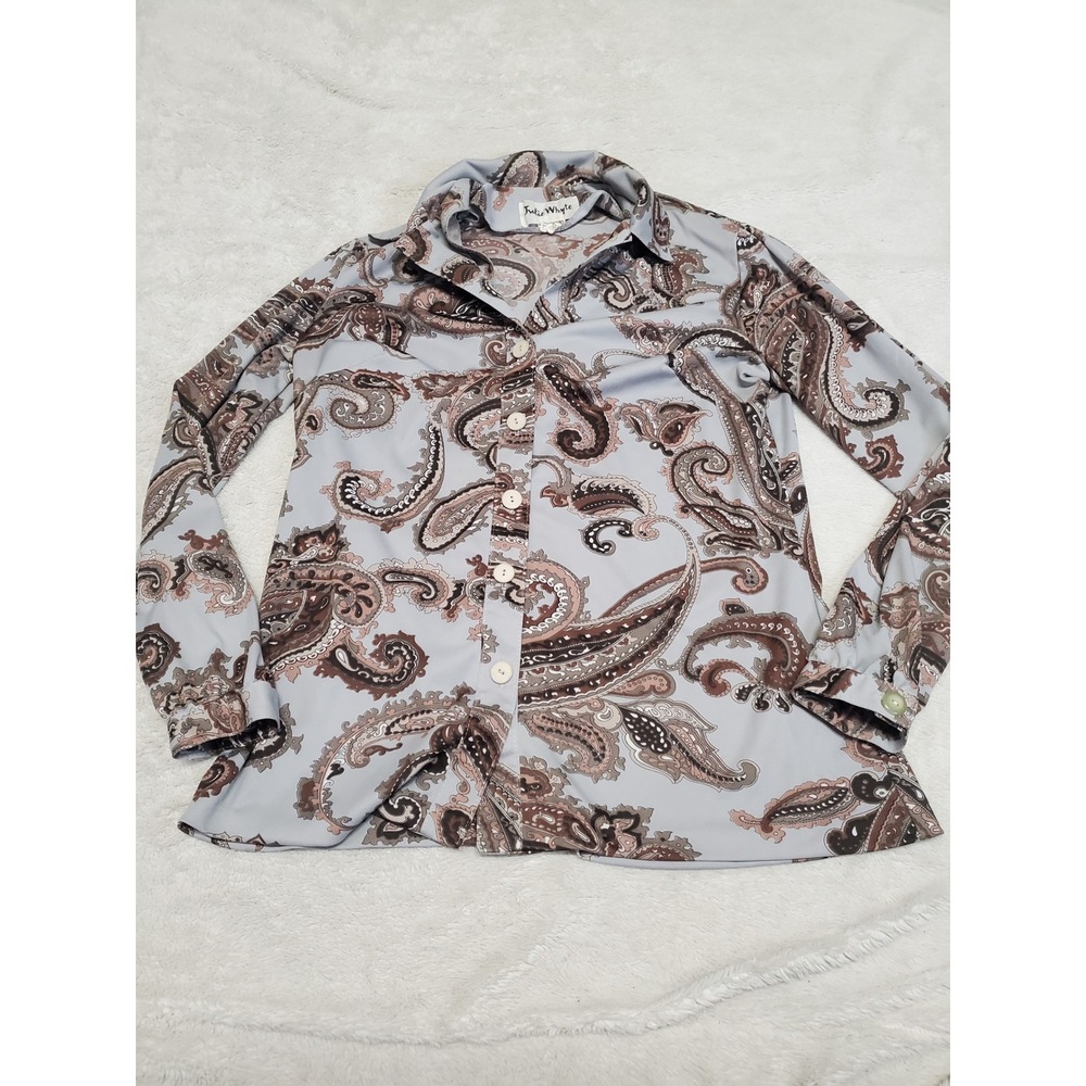 Vintage Gray Brown Bohemian Paisley Artsy Retro Button Up Blouse Small  Dopamine